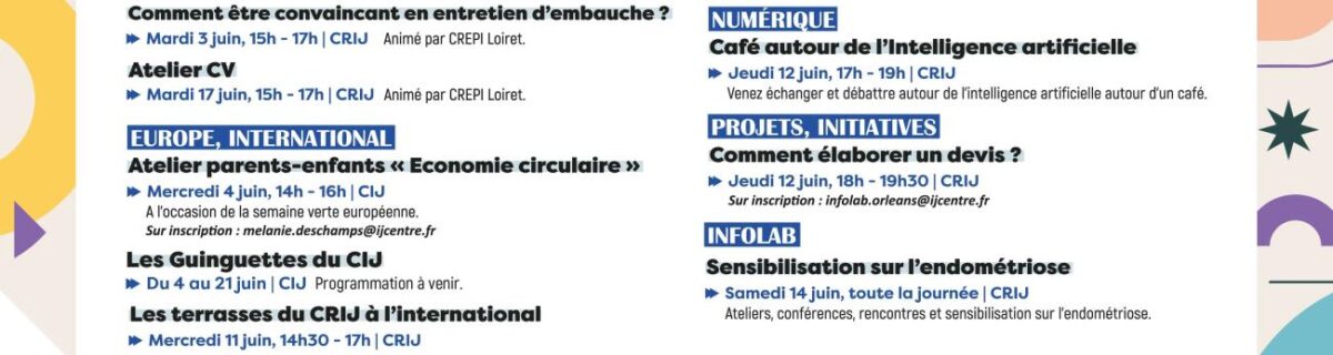 Orléans – Programme d’animations du CRIJ pour le mois de juin